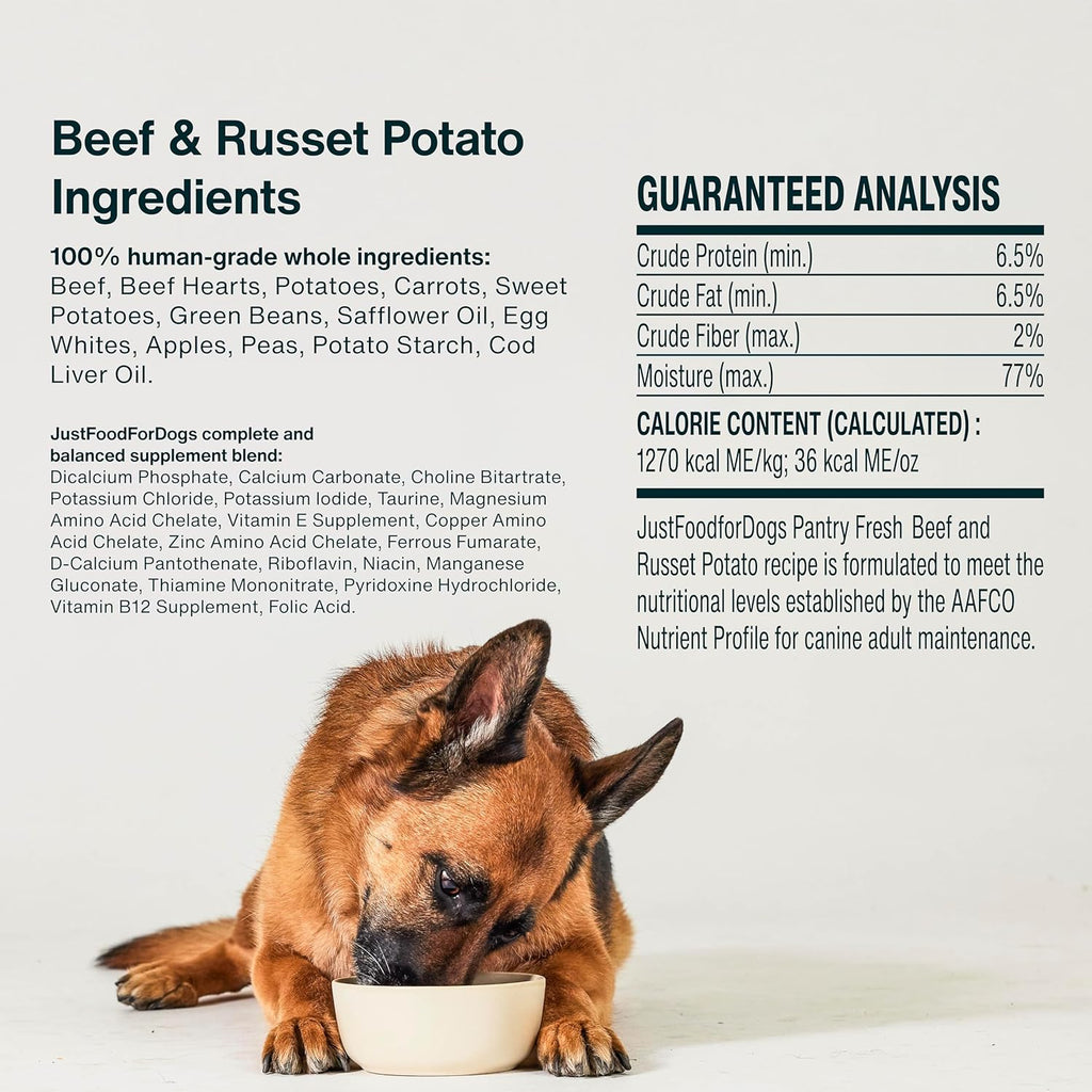 Pantry Fresh Wet Dog Food, Complete Meal or Dog Food Topper, Beef & Russet Potato Human Grade Dog Food Recipe - 12.5 Oz (Pack of 6)