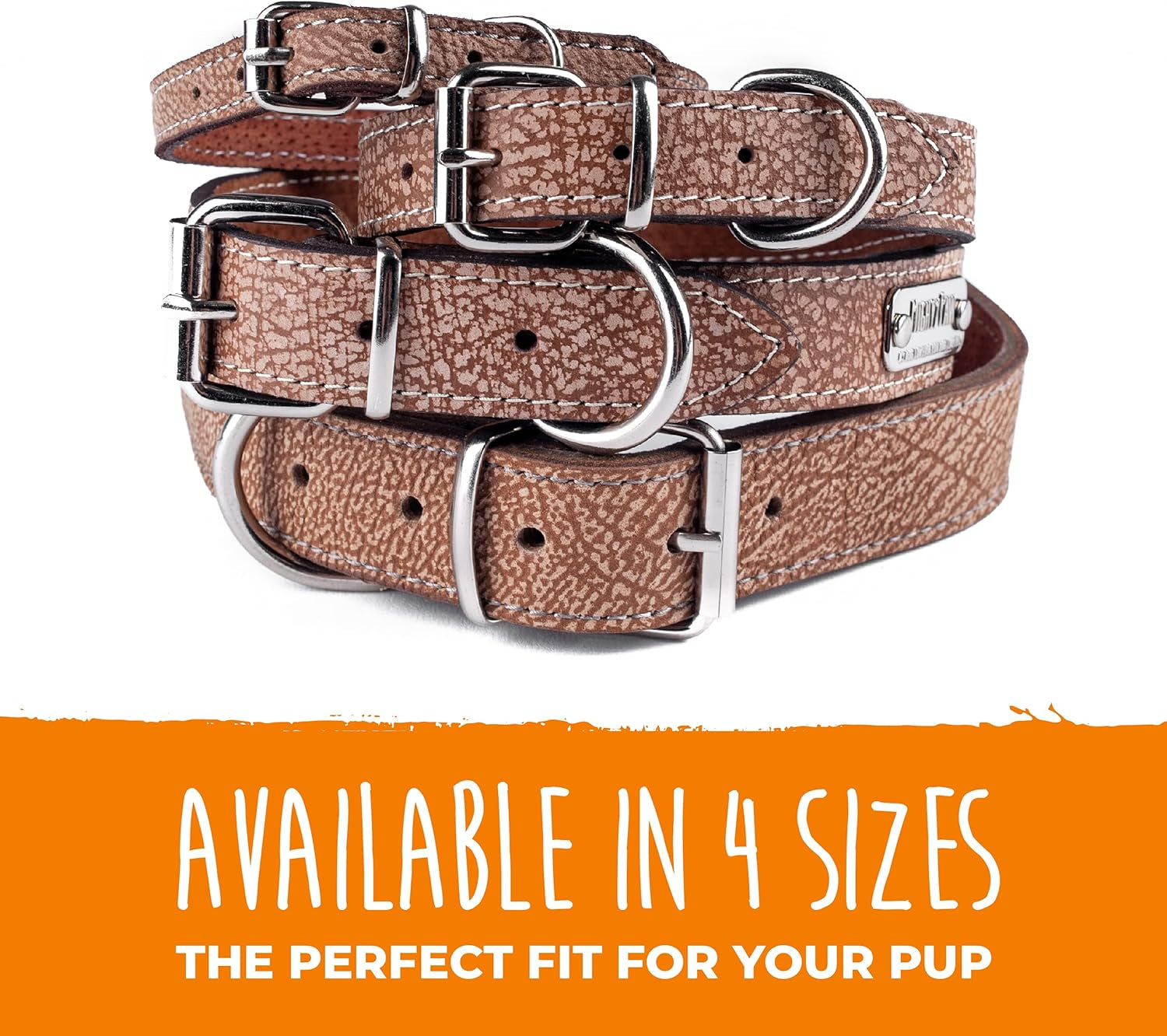 Leather Dog Collar - Genuine Distressed Leather - Strong Metal Buckle - Ultimate Comfort - Modern Style for All Dogs Breeds - Comfort Puppy Collar - (Small - Lite Brown)