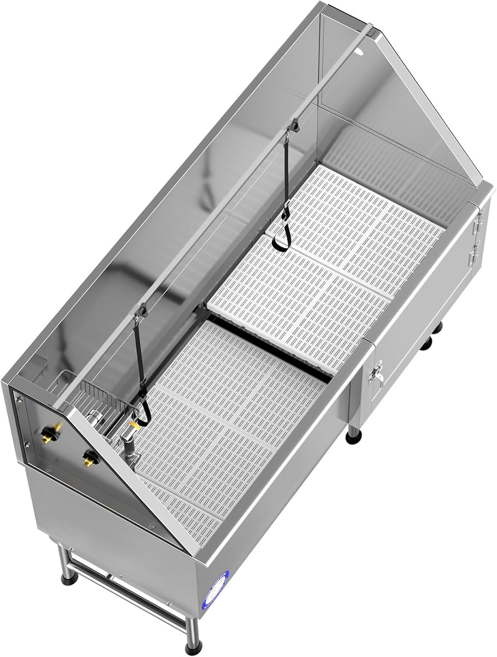 62" Stainless Steel Pet Dog Bath Tub with Faucet (Right Door/Left Drain), 62 X 27 X 58"