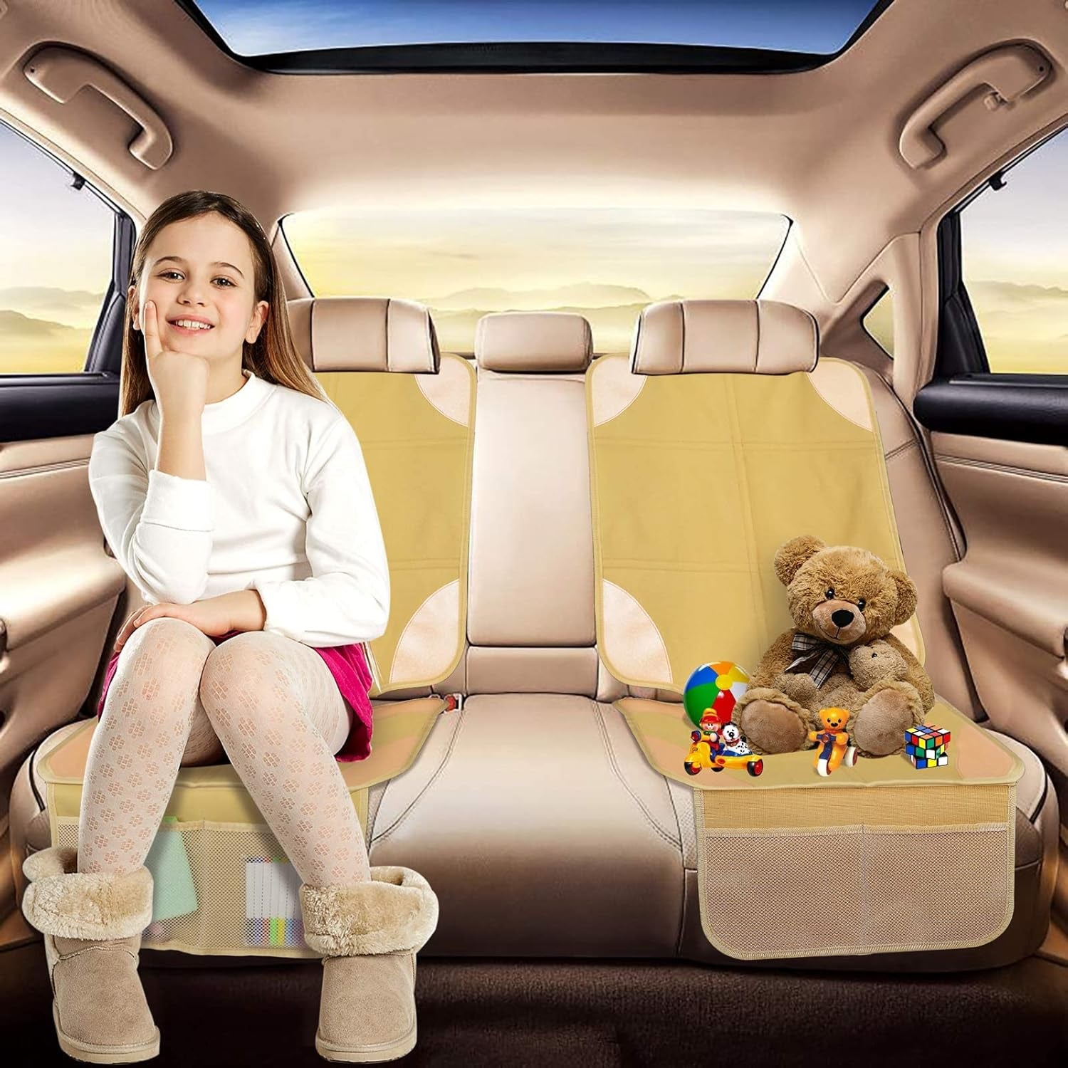 Car Seat Protector, Non-Slip Backing Will Not Leave Imprint, Waterproof Thicker Car Seat Cover for SUV, Sedan, Truck, Leather Car Seat Cushion (Ochre)