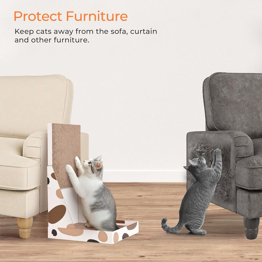 Cat Scratcher L Shape, 25" Cat Scratching Post for Indoor Cats Adults with Cat Scratch Box and Cat Sratching Board, Vertical Wall Cat Scratch Pad Bed