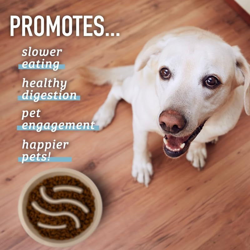 Slow Feeder Dog Bowls - 2 Cup, Puzzle Dog Food Bowl with Feeder Holes, Fits into Elevated Pet Feeders, Slow Eating for Large, Medium & Small Sized Breeds, Gray