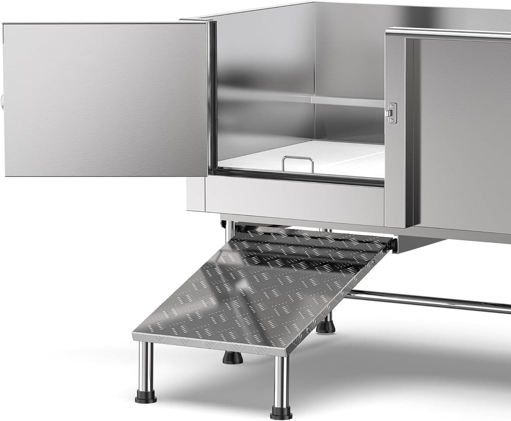 Flying Pig 62" Stainless Steel Pet Dog Grooming Bath Tub with Walk-In Ramp & Accessories (Left Door/Right Drain)