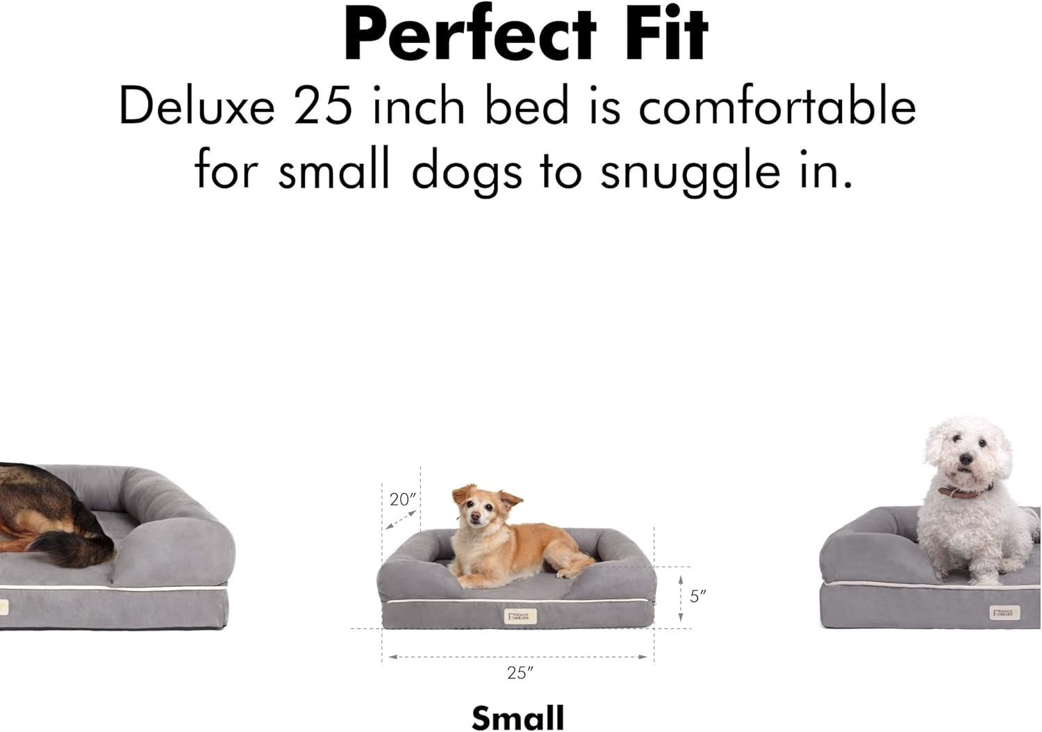 Small Dog Bed, Orthopedic Sofa Memory Foam Mattress, Calming Couch, Wall Rim Pillow, Water Resistant Liner, Washable Cover, Non-Slip Bottom, Chester, Small Khaki Beige