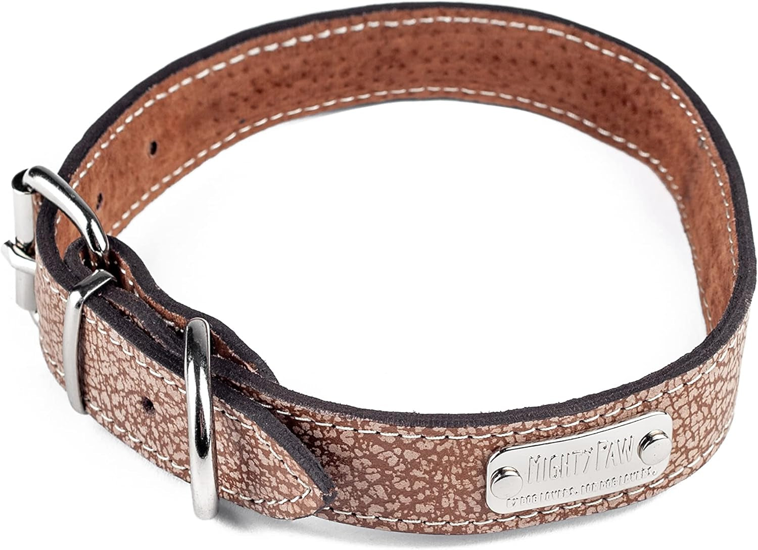 Leather Dog Collar - Genuine Distressed Leather - Strong Metal Buckle - Ultimate Comfort - Modern Style for All Dogs Breeds - Comfort Puppy Collar - (Small - Lite Brown)