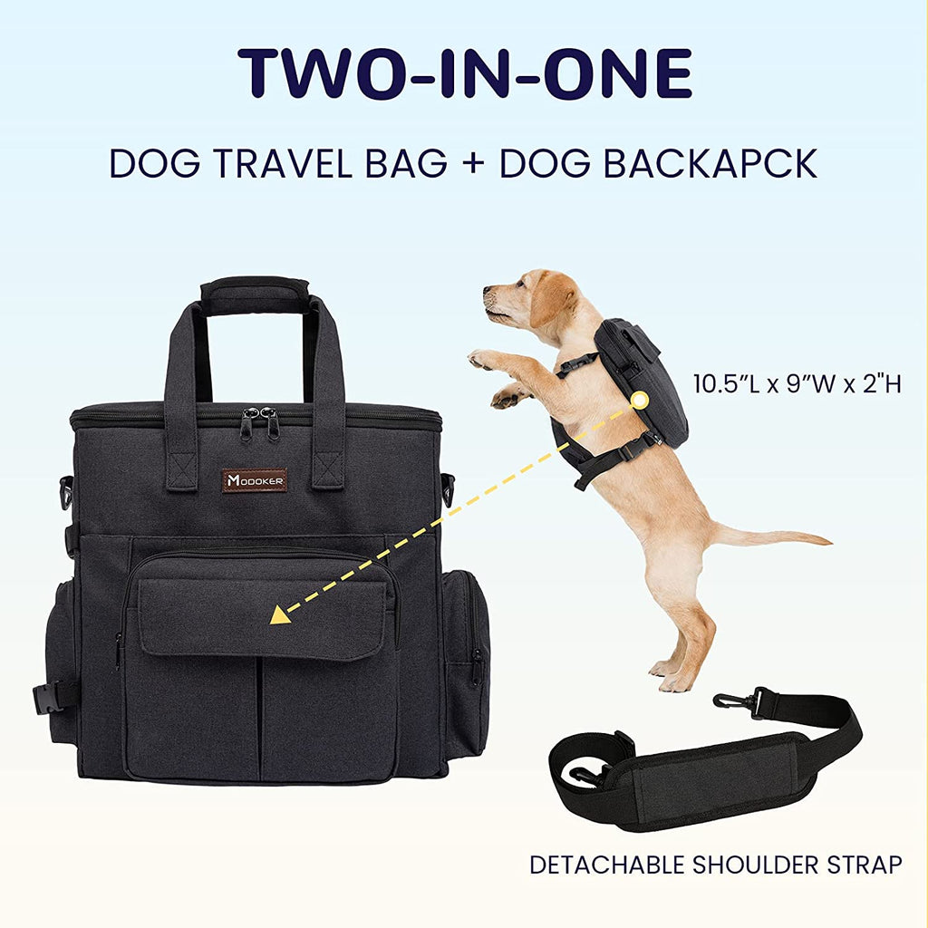 Dog Travel Bag with 2 Collapsible Dog Bowls, 1 Dog Backpack, Airline Approved Pet Travel Bagorganizer for Supplies & Accessories, 2 Travel Dog Food Container, Black