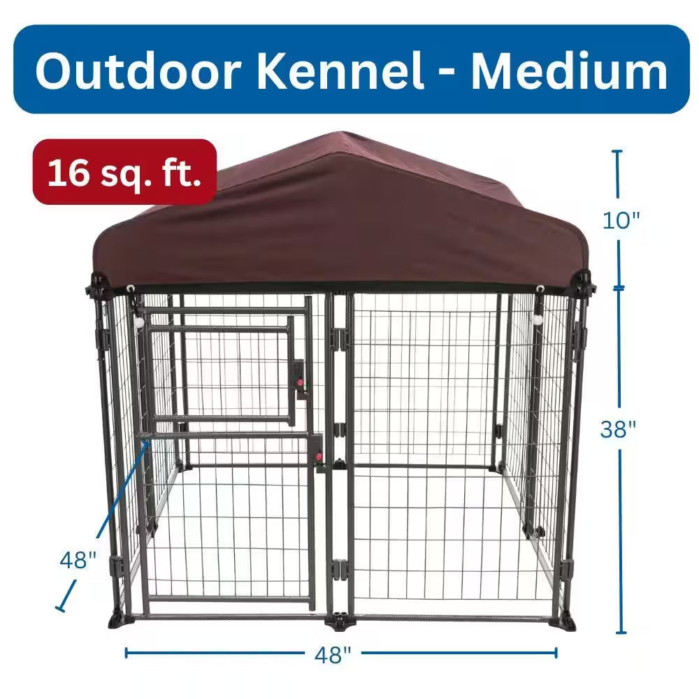 Deluxe Outdoor Dog Kennel with Cover, Medium