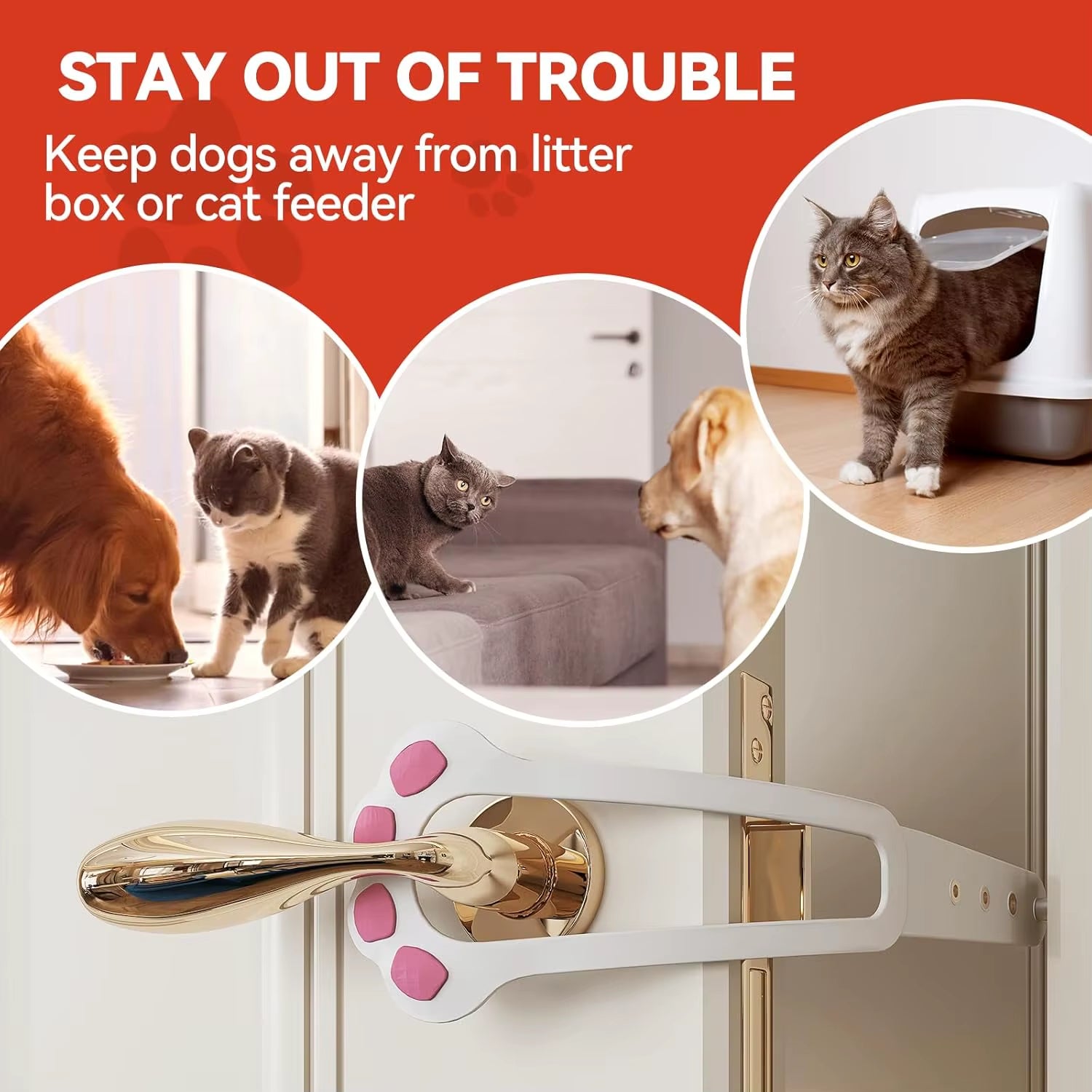 Cat Door Holder Latch Adjustable Dog Door Stopper Elastic Gate Lock Flex Latch Strap Keep Dog Out from Entering Pet Gate Supply