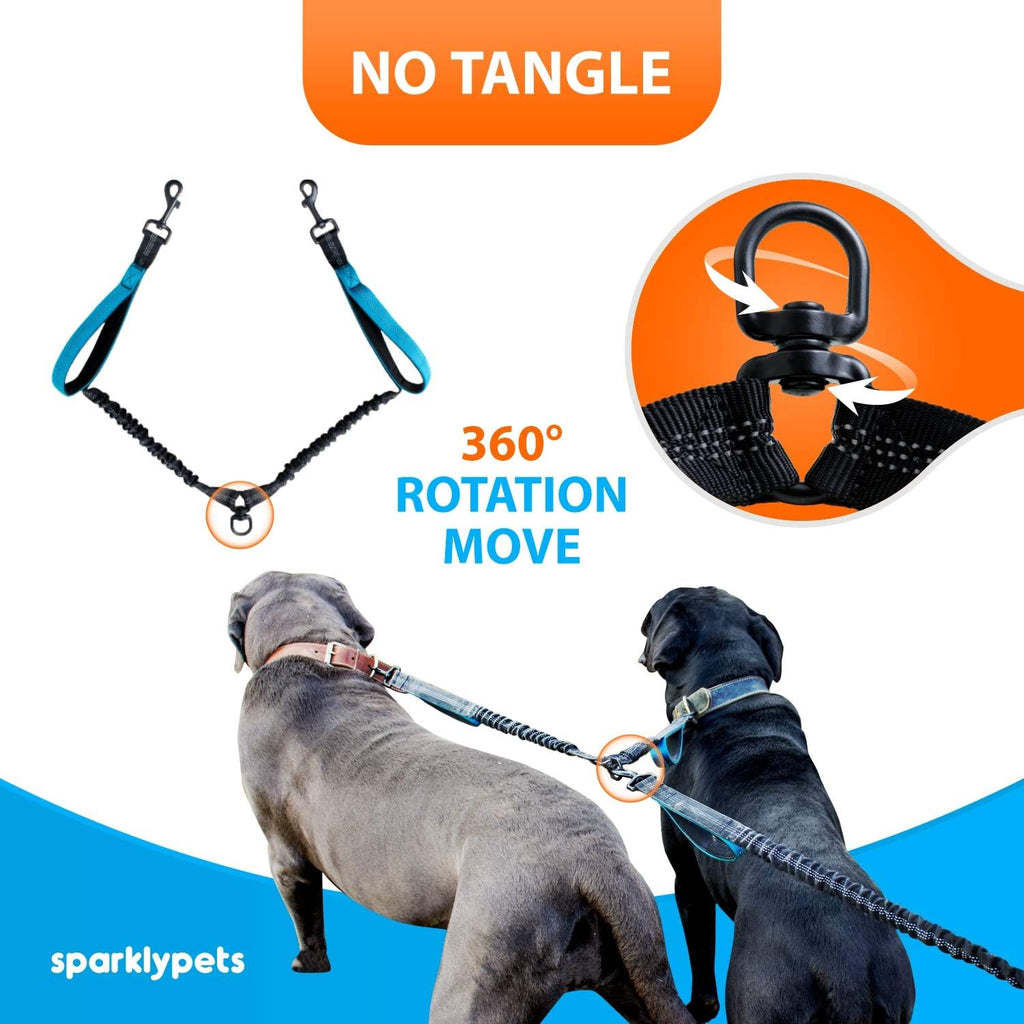 Hands Free Double Dog Leash – Dual Leash for Medium and Large Breeds – Lead for 2 Dogs with Padded Handles, Reflective Stitches, No Pull, Tangle Free